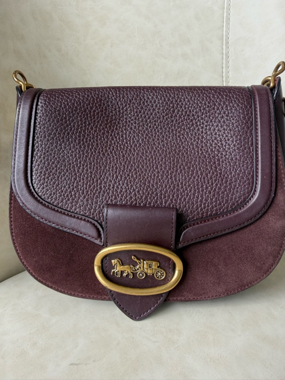 Coach Burgundy Leather Crossbody Saddle Bag with Gold Hardware - Picture 5 of 9